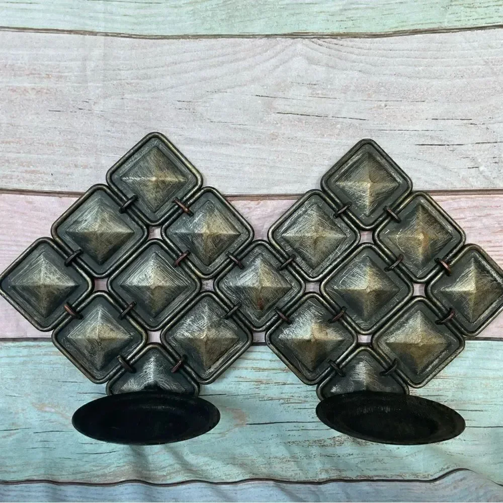 🧨⚡️💵🎲 Wall Mount Double Pillar Metal Candle Holder Display Excellent Preloved